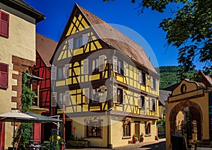 Traditional half timbered houses on the Alsatian Wine Route, Kaysersberg, France photo