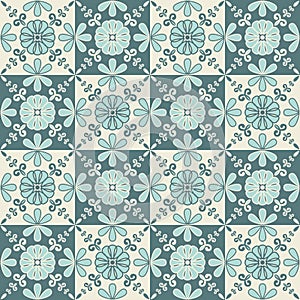Ornate trendy ceramic tile blue mint pastel color, Arabic style decorative wall decoration, vector illustration