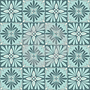 Ornate trendy design ceramic tile blue mint pastel color, Arabic style decorative wall decoration