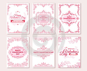 Ornate vertical Valentine`s Day greeting cards