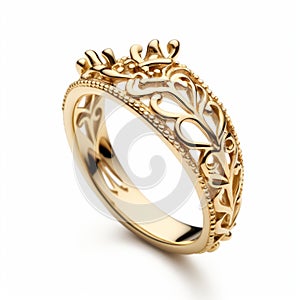 Ornate Vine Design Gold Ring With White Diamonds