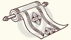 Ornate vintage scroll, symbolizing ancient knowledge, decrees, and classic documents. vector design Generative AI