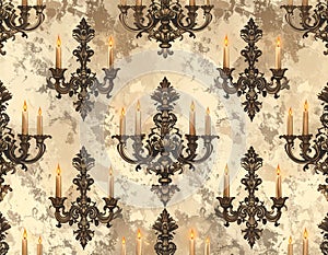 Ornate Wall Sconce Pattern with Lit Candles