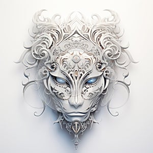 Ornate White Lion Mask: 3d Illustration In Magic Realism Style photo