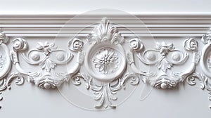 Ornate white plaster relief on wall. Classical architecture detail