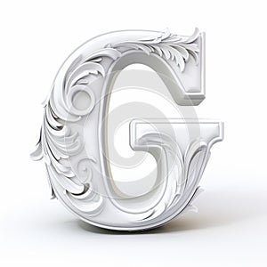 Ornate White Wooden Letter G - Uhd Stock Photo