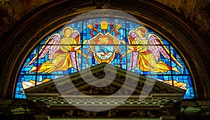 Ornate window in the Basilica of Santa Prassede in Rome, Italy.