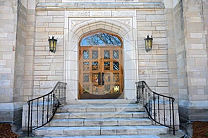 Ornate wooden door on church