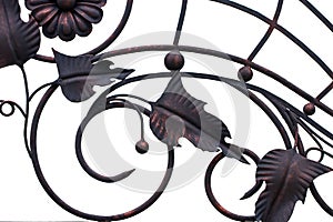Ornate wrought-iron elements of metal gate decoration