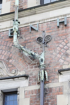 Ornated drainpipe on historical building, Copenhagen