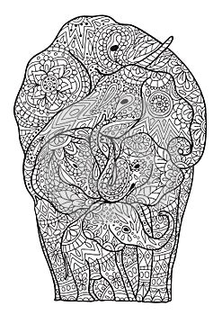 Ornated Elephant Family in Zentangle Style