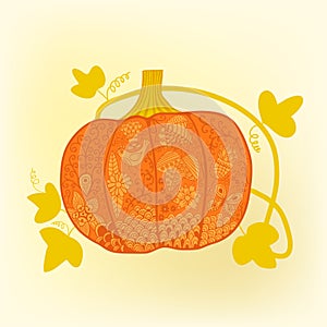 Ornated pumpkin, stylized Halloween card