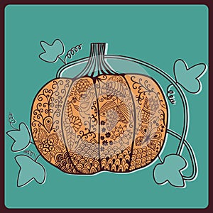 Ornated pumpkin, stylized Halloween card