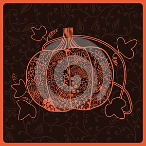 Ornated pumpkin, stylized Halloween card