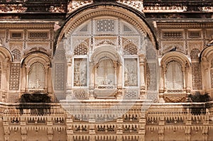 Ornated stone windows of the palace at Mehrangarh Fort, Jodhpur, India