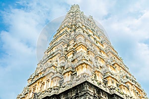 Ornated walls of Ekambaranathar Temple 0f Shiva deity, Kanchipuram, Tondaimandalam region, Tamil Nadu, South India