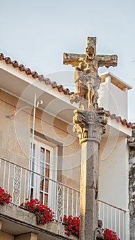 Ornately carved stone galician cross. Pontevedra, Galicia, Spain