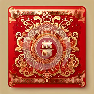 Ornately designed red envelope customary within Chinese cultural traditions