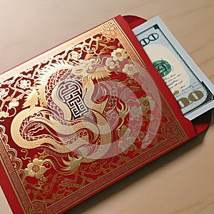 Ornately designed red envelope customary within Chinese cultural traditions