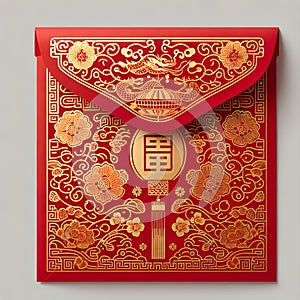 Ornately designed red envelope customary within Chinese cultural traditions