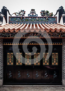 Ornately painted door at Pak Tai Temple, Cheung Chau island, Hong Kong