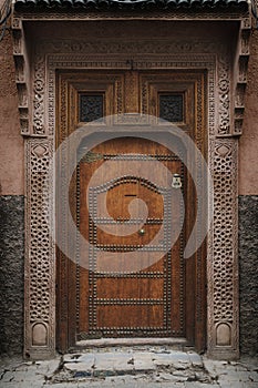 Ornately tradtional decroated doorway in Marrakech, Morocco.