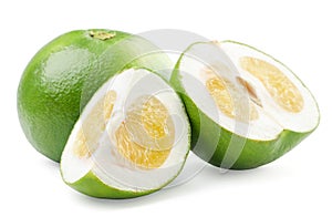 Oroblanco fruit whole and half on a white background. Isolated