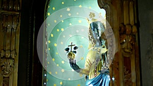 OROPA, BIELLA, ITALY - JULY 7, 2018: close up, statue of the Mother of God on the altar in the catholic church. Shrine