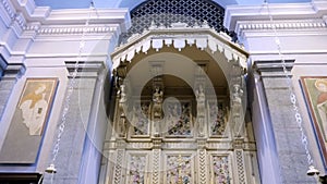 OROPA, BIELLA, ITALY - JULY 7, 2018: old church, Shrine of Oropa, Sanctuary, with an altar, and beautiful old wall and