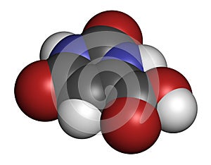 Orotic acid molecule. 3D rendering. Atoms are represented as spheres with conventional color coding: hydrogen white, carbon . photo