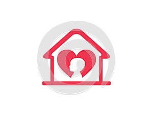 Orphan child adoption family with heart shape iconic logo design photo