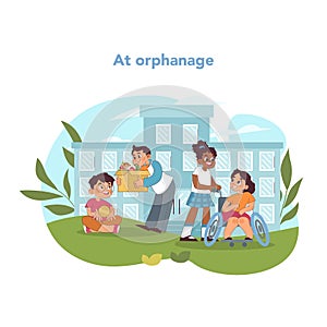 Orphan support concept. Vector illustration