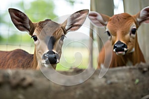 orphaned fawn being watched over by powerful ox