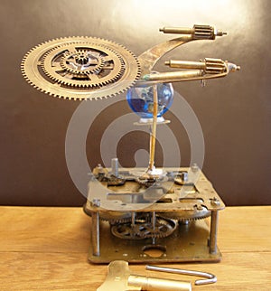 Orrery Steampunk Art clock and space ship.