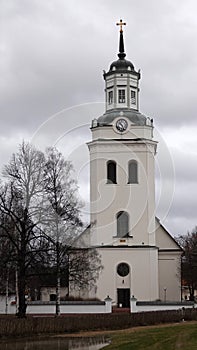White Church of Orsa town in Sweden in winter time. photo