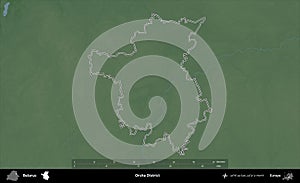 Orsha District outlined, Belarus. Physical