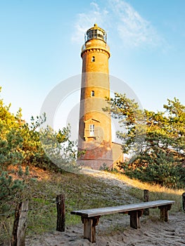 Ort Lighthouse tower near Prerow built from red bricks. Popular nature reservation