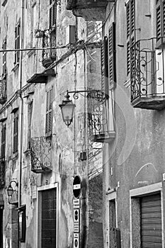 Orta old city centre. Black and white photo