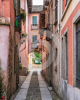 Orta San Giulio, beautiful village on Lake Orta, Piedmont Piemonte, Italy.