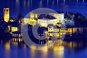 Orta San Giulio island, night view. Color image