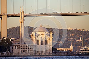 Ortakoy Mosque along the Bosporus Strait in Istanbul, Turkey