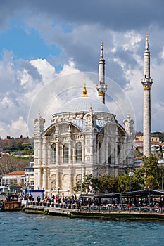 Ortakoy Mosque on bank of Bosphorus, Istanbul Turkey