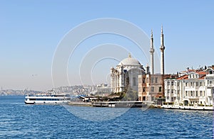 Ortakoy Mosque on bank of Bosphorus, Istanbul, Turkey