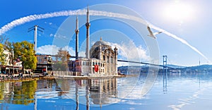 Ortakoy Mosque and the Bosphorus Bridge, beautiful sea view, Istanbul