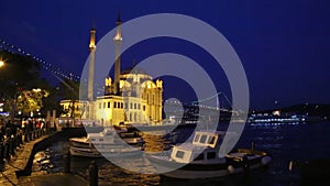 Ortakoy mosque and Bosphorus bridge at night, Istanbul