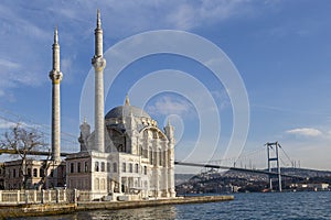 Ortakoy Mosque on the Bosphorus, in Istanbul, Turkey