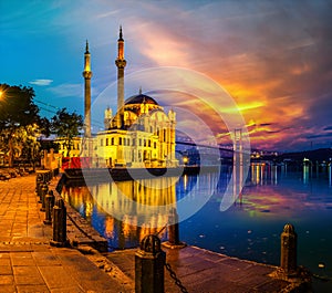 Ortakoy Mosque at night photo