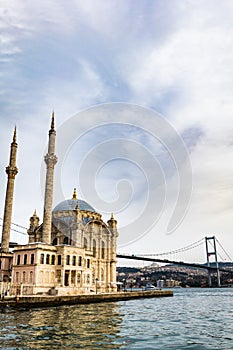 Ortakoy Mosque and the Bosporus in Istanbul, Turkey.