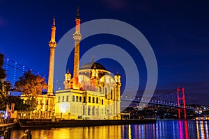 Ortakoy Mosque, a Grand Imperial Mosque in Istanbul, Turkey, evening view