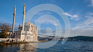 Ortakoy Mosque landscape with beautiful sunrise Bosphorus Bridge